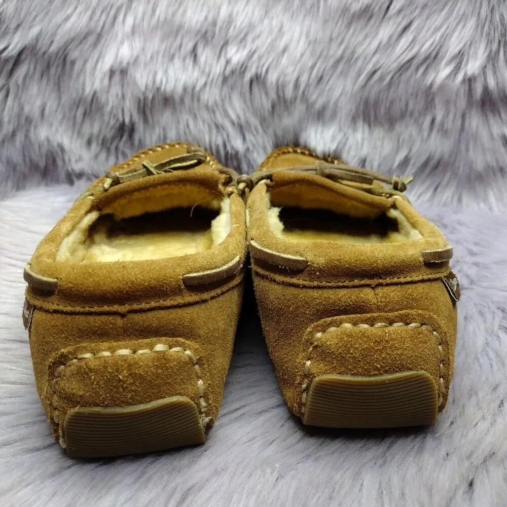 LL Bean Tan Suede Shearling Lined Moccasin Slippers Womens Size 8 293108 #1 - Picture 4 of 6